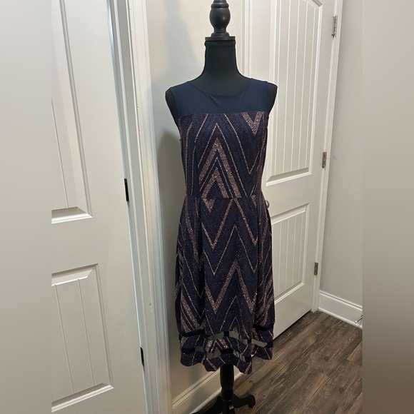 Enfocus Studio Dresses & Skirts - Enfocus Studio See Through Navy and Gold High Low Dress